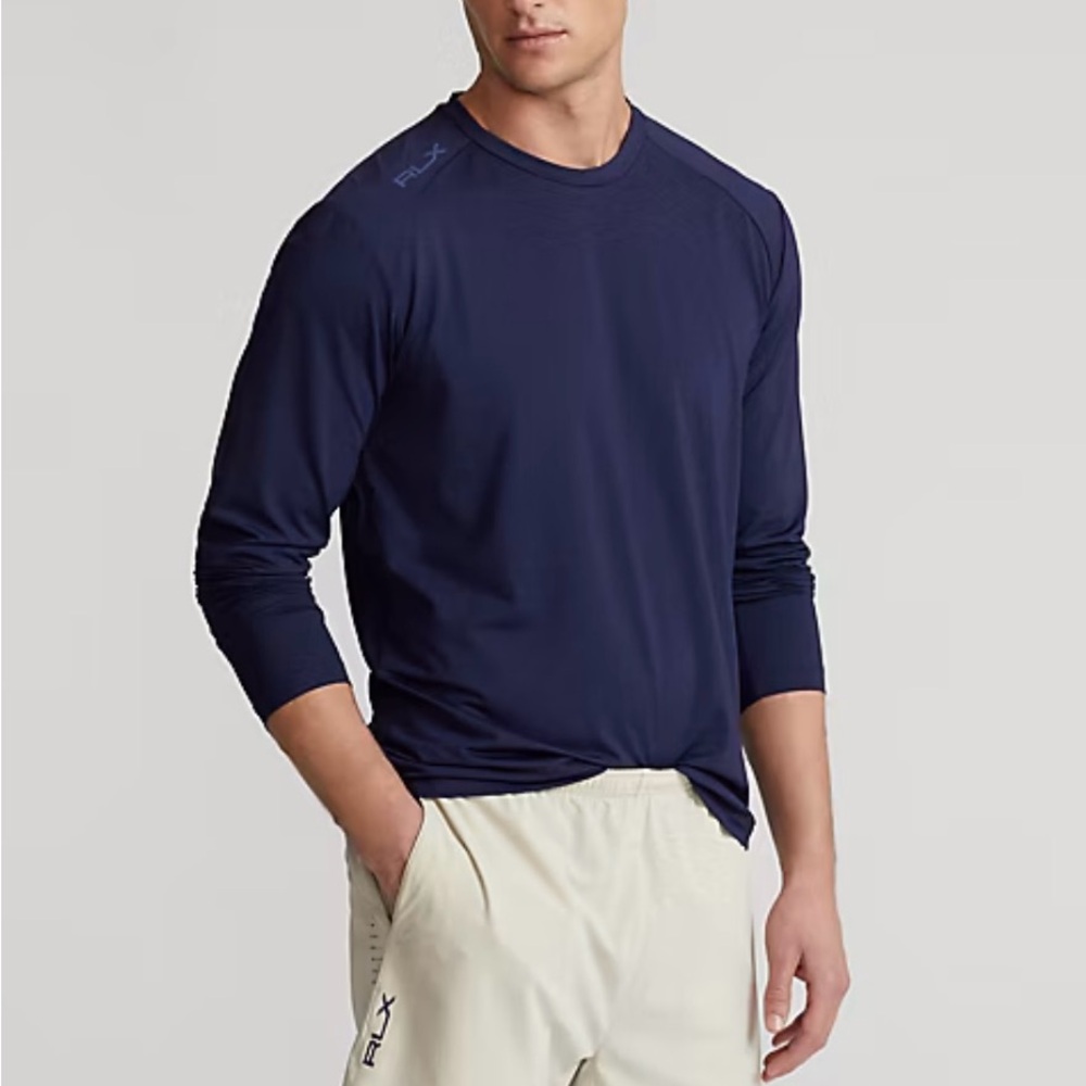 NWT $128 RLX Ralph Lauren Classic Fit Mesh Long-Sleeve T-Shirt Navy Men’s Medium